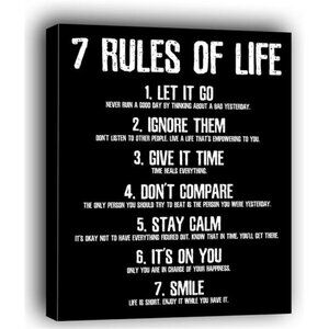 7 Rules of Life Motivational Poster - 12.5 x 15 Inches Framed Canvas